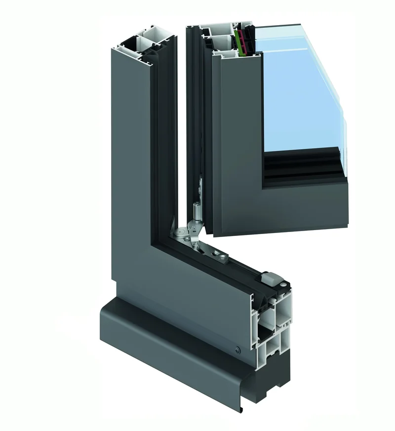 Uradni prerez aluminijastega okna Inotherm Vision s troslojno zasteklitvijo in skritim okovjem